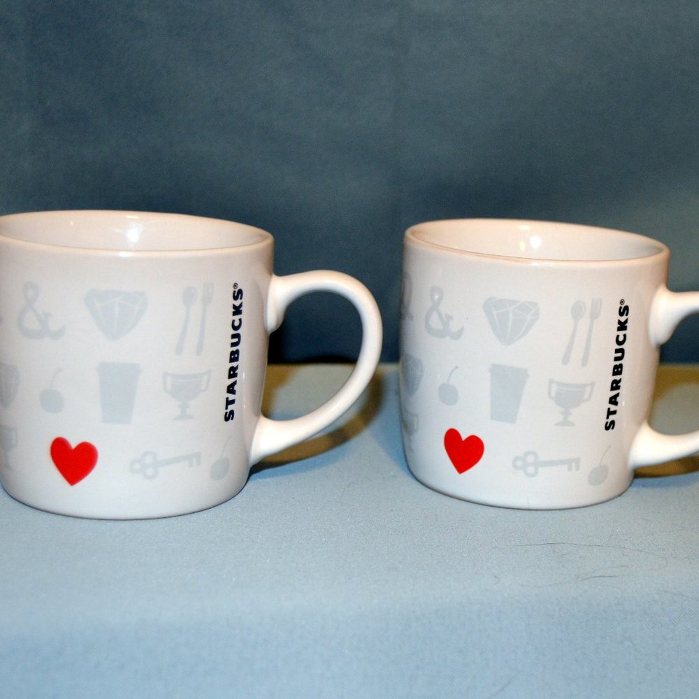 TWO (2) Lot Set of STARBUCKS Heart & Symbols 7.8oz